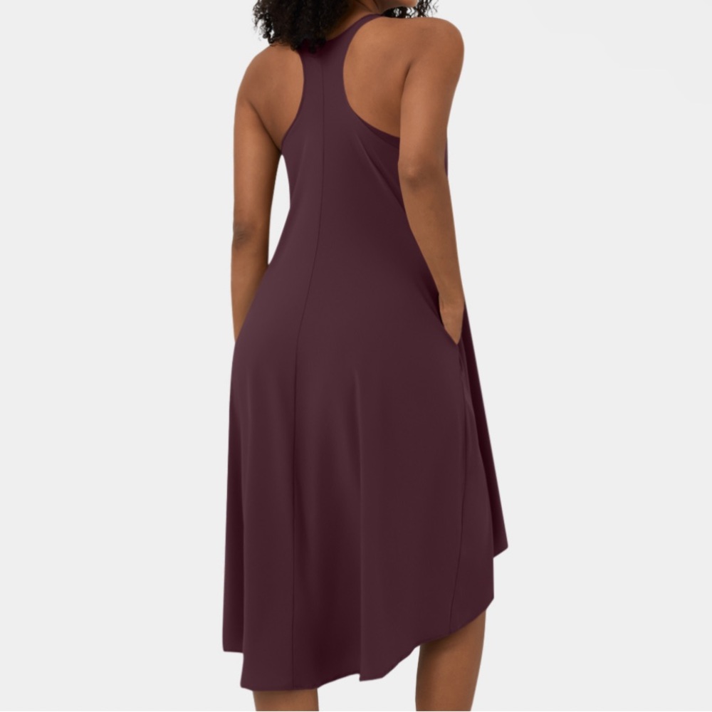 NWT HALARA Breezeful™ Backless Racerback High Low Midi  Dress Color: Ama… - Picture 2 of 7